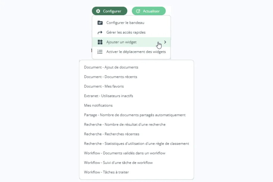 liste des widgets de la GED